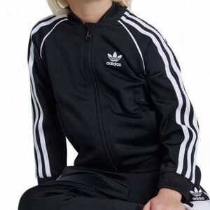 Kids’ adidas Classic Track Jacket — Size 5–6 Y— Black/White Stripes